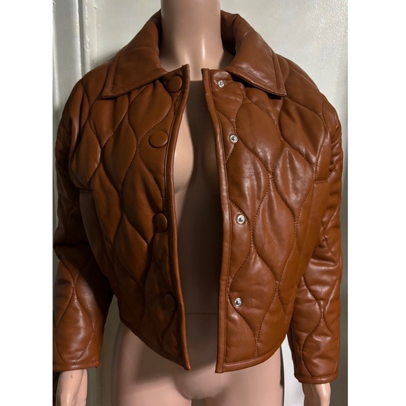 NWT BLANKNYC Faux Leather Quilted Brown Jacket - Picture 5 of 11